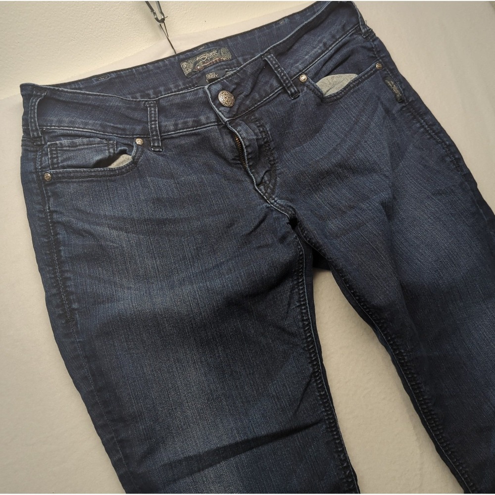 Silver Suki Jeans Womens 34x36 Blue Dark Wash Skinny Straight Stretch Selvedge